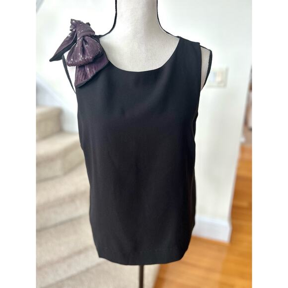 J.Crew Black Sleeveless Purple Sequin Shoulder Bow Tank - Picture 1 of 7
